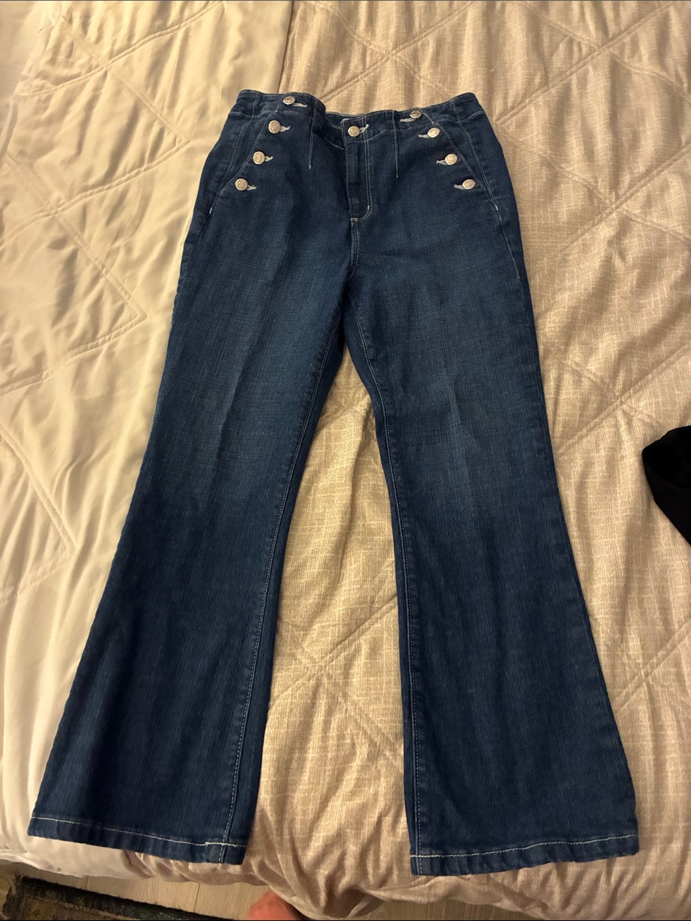 LOFT Dark Blue Wide-Leg Button-Front Jeans